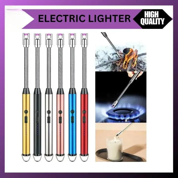 Premium USB Rechargeable Electric Lighter – Flameless, Windproof & Safe Long Neck Design