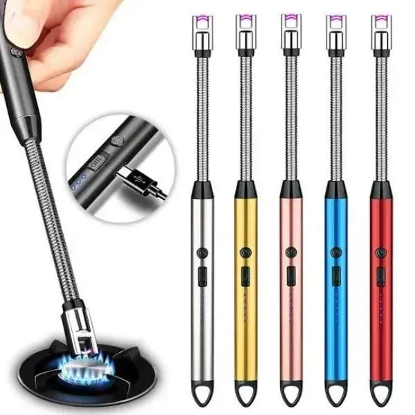 Premium USB Rechargeable Electric Lighter – Flameless, Windproof & Safe Long Neck Design