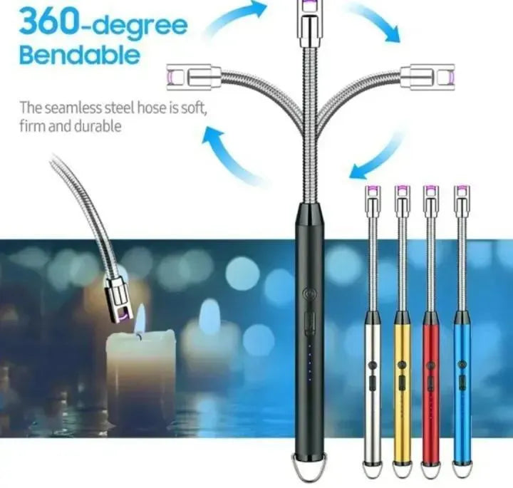 Premium USB Rechargeable Electric Lighter – Flameless, Windproof & Safe Long Neck Design