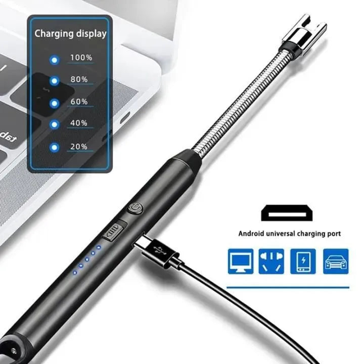 Premium USB Rechargeable Electric Lighter – Flameless, Windproof & Safe Long Neck Design