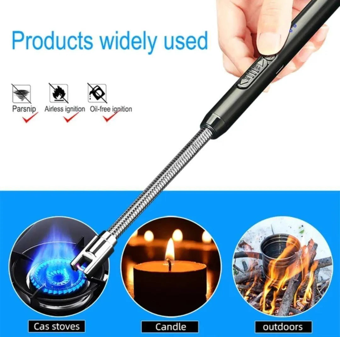 Premium USB Rechargeable Electric Lighter – Flameless, Windproof & Safe Long Neck Design
